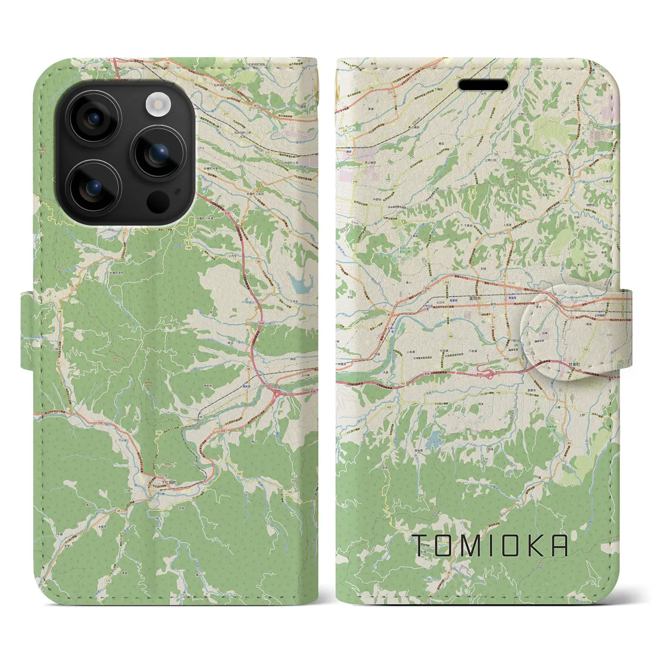 【富岡(群馬県)】地図柄iPhoneケース(手帳タイプ)