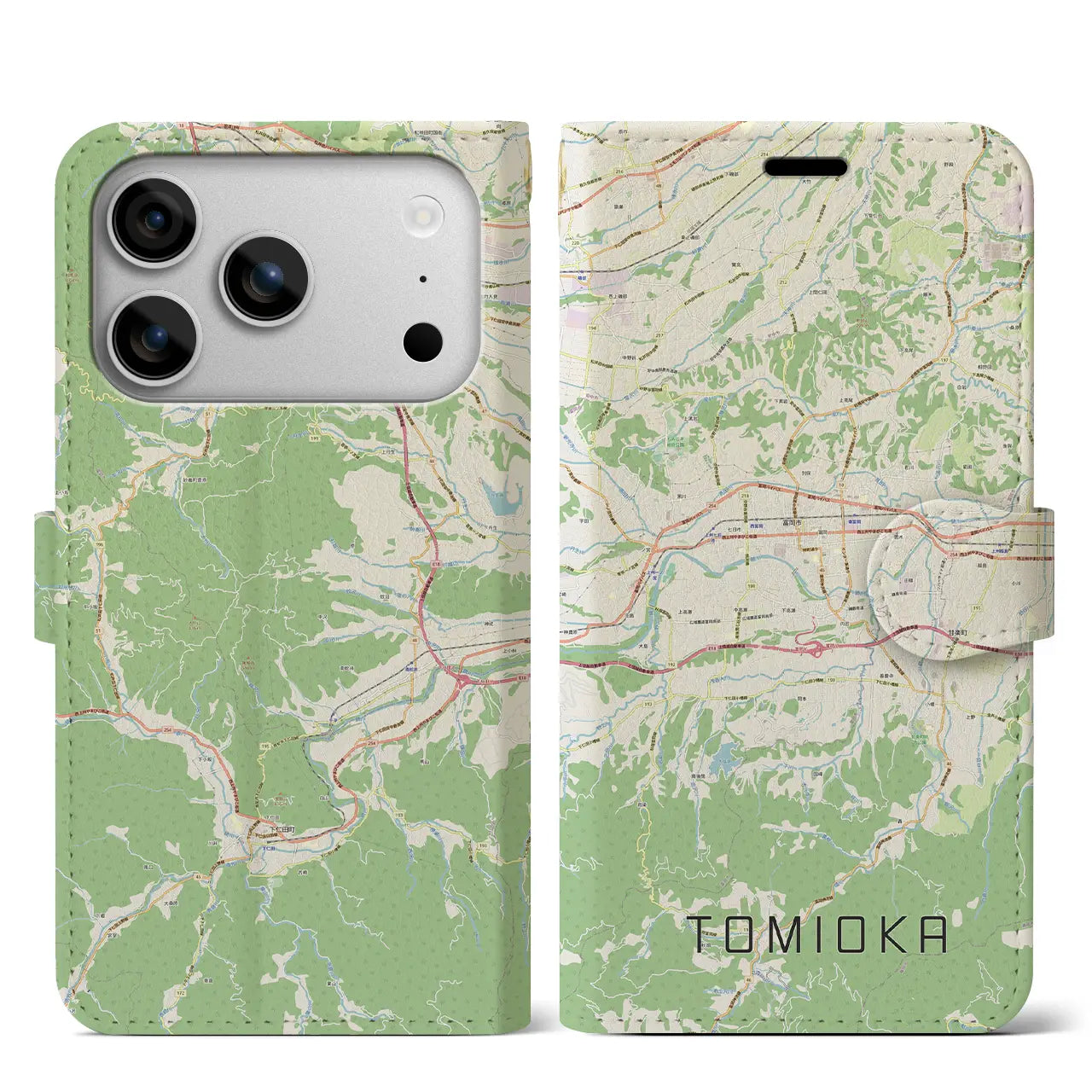 【富岡(群馬県)】地図柄iPhoneケース(手帳タイプ)モノトーン・iPhone 17 Pro Max 用