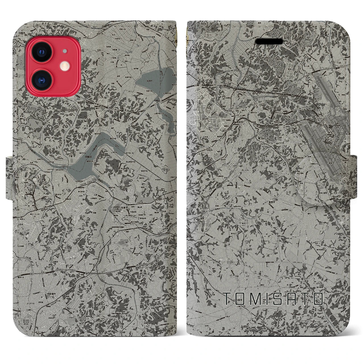 【富里(千葉県)】地図柄iPhoneケース(手帳タイプ)モノトーン・iPhone 11 用