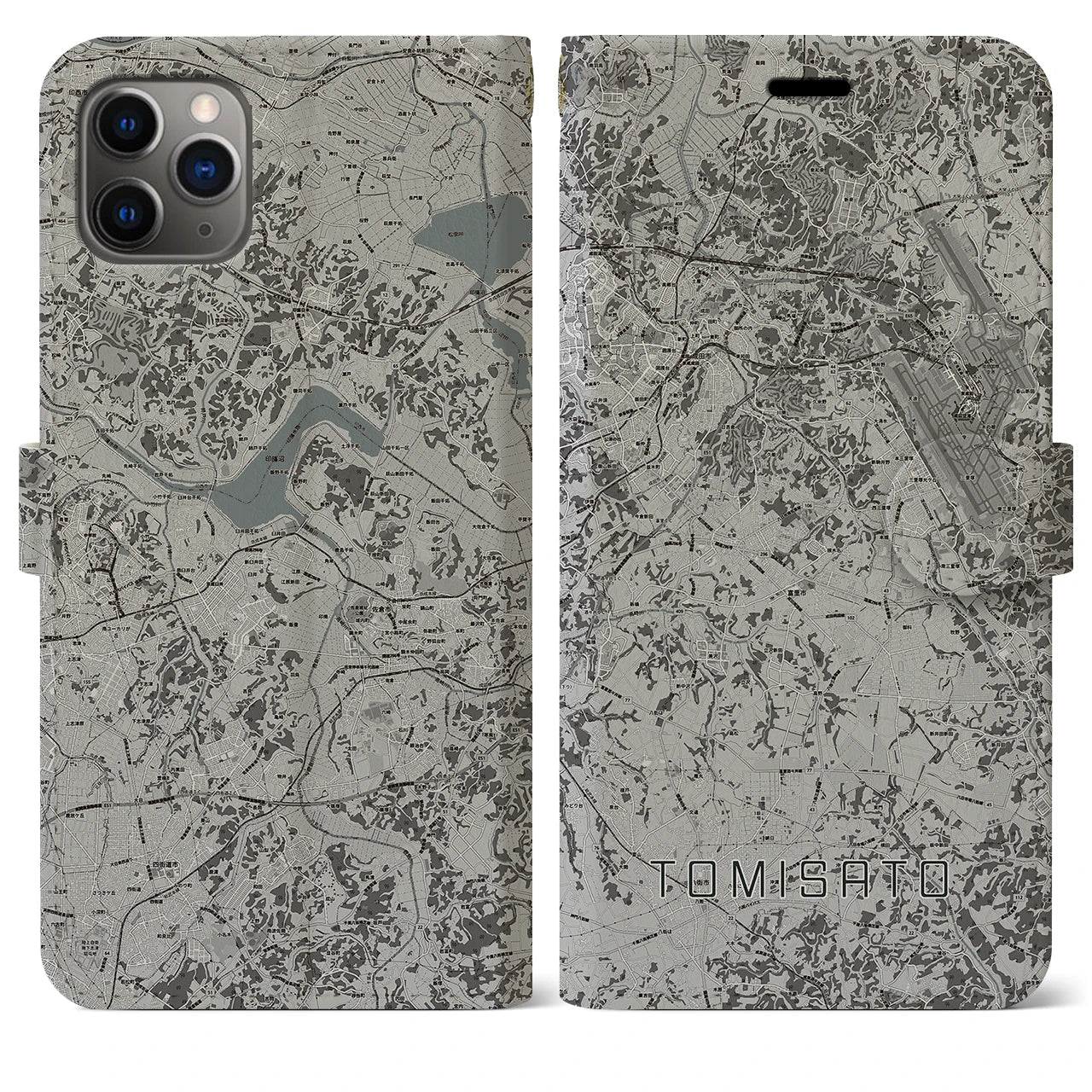 【富里(千葉県)】地図柄iPhoneケース(手帳タイプ)モノトーン・iPhone 11 Pro Max 用