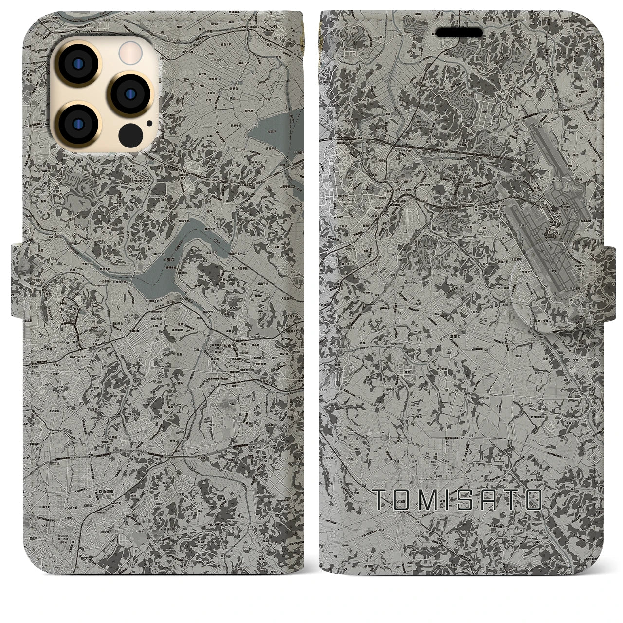 【富里(千葉県)】地図柄iPhoneケース(手帳タイプ)モノトーン・iPhone 12 Pro Max 用