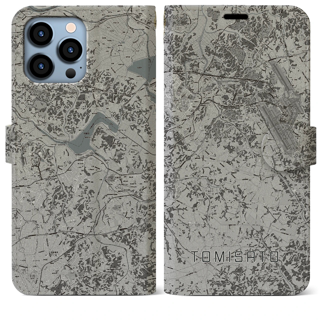 【富里(千葉県)】地図柄iPhoneケース(手帳タイプ)モノトーン・iPhone 13 Pro Max 用