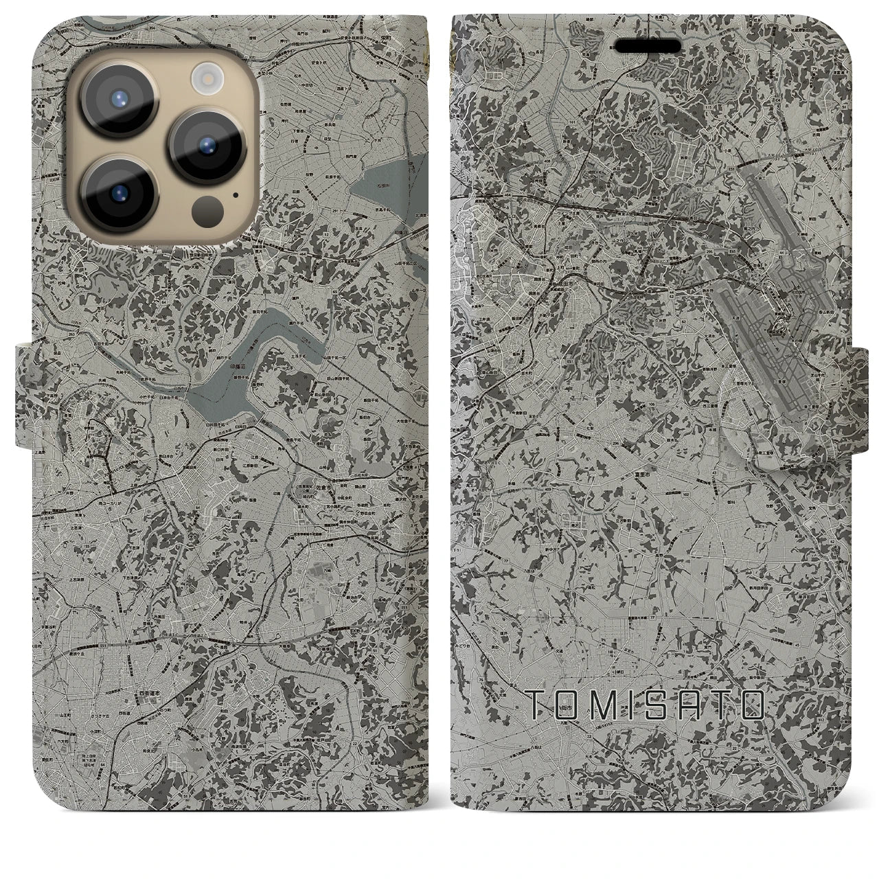 【富里(千葉県)】地図柄iPhoneケース(手帳タイプ)モノトーン・iPhone 14 Pro Max 用