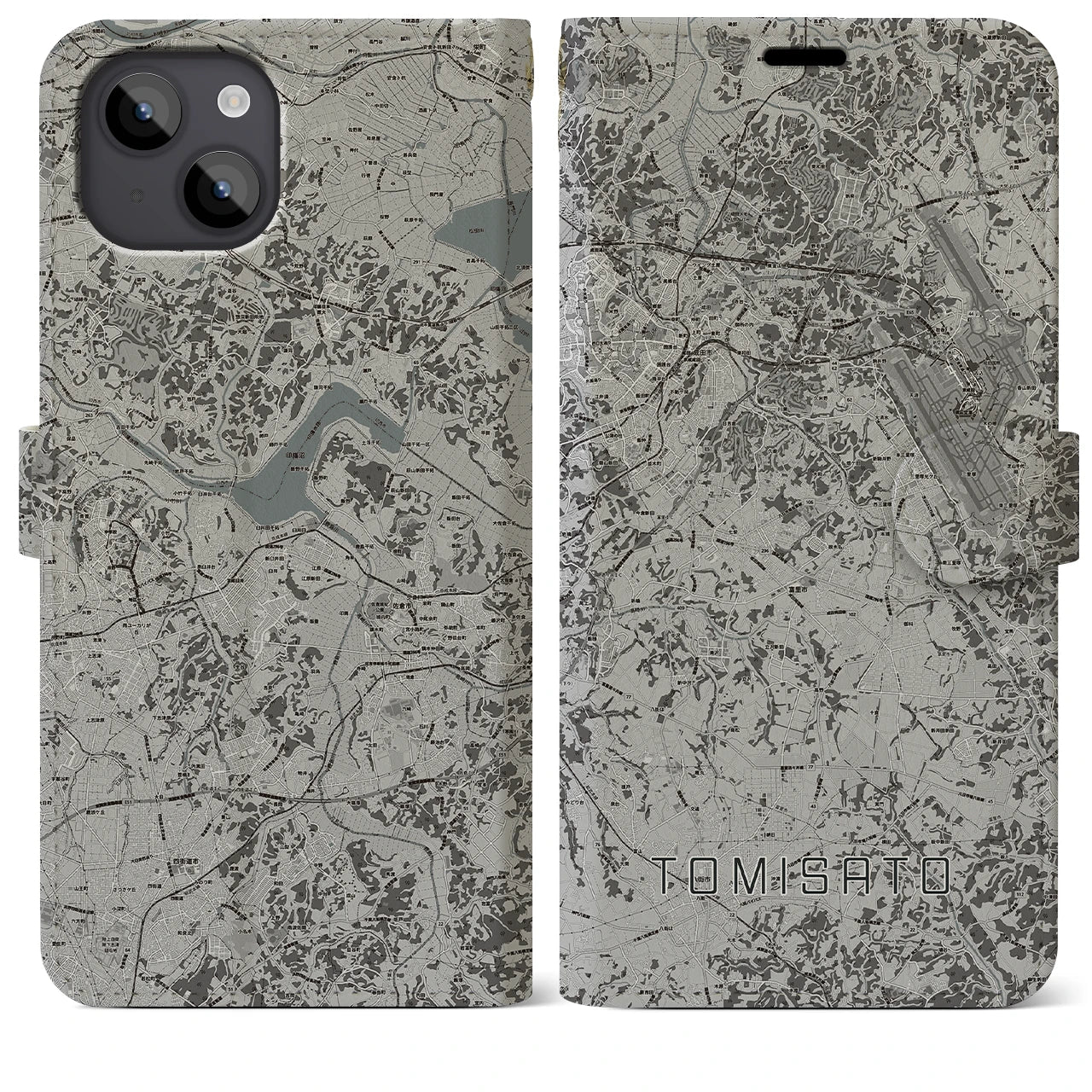 【富里(千葉県)】地図柄iPhoneケース(手帳タイプ)モノトーン・iPhone 14 Plus 用
