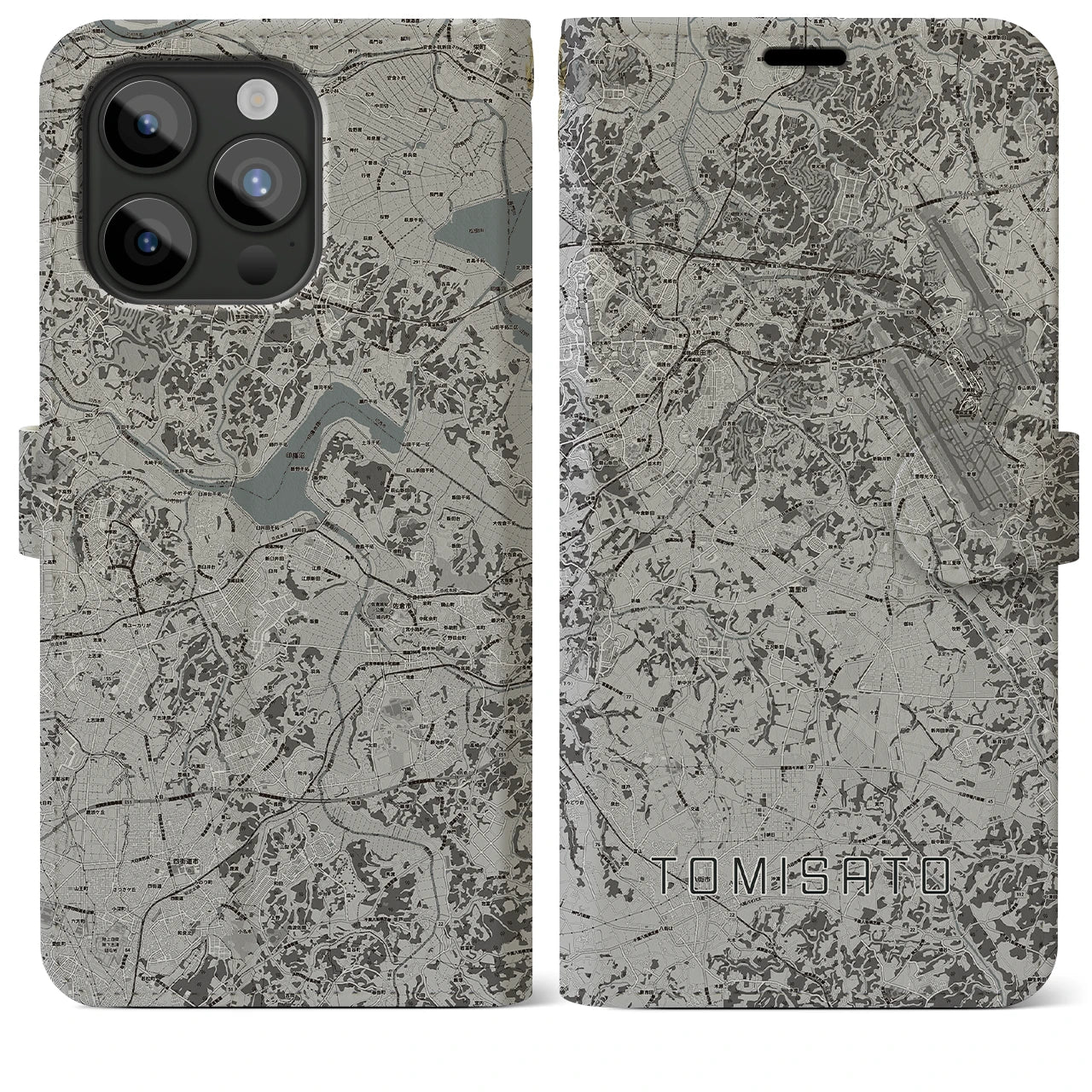 【富里(千葉県)】地図柄iPhoneケース(手帳タイプ)モノトーン・iPhone 15 Pro Max 用
