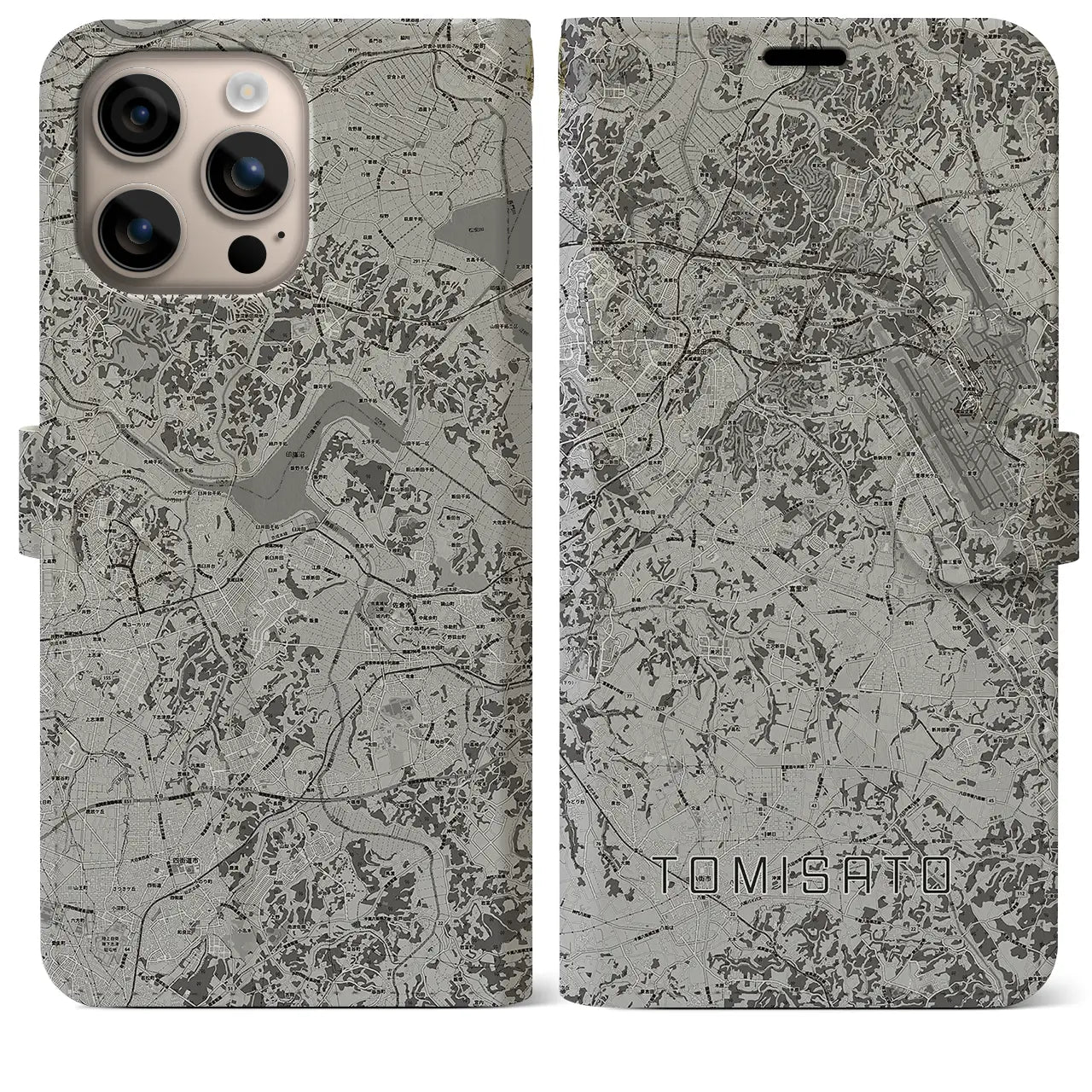 【富里(千葉県)】地図柄iPhoneケース(手帳タイプ)モノトーン・iPhone 16 Plus 用