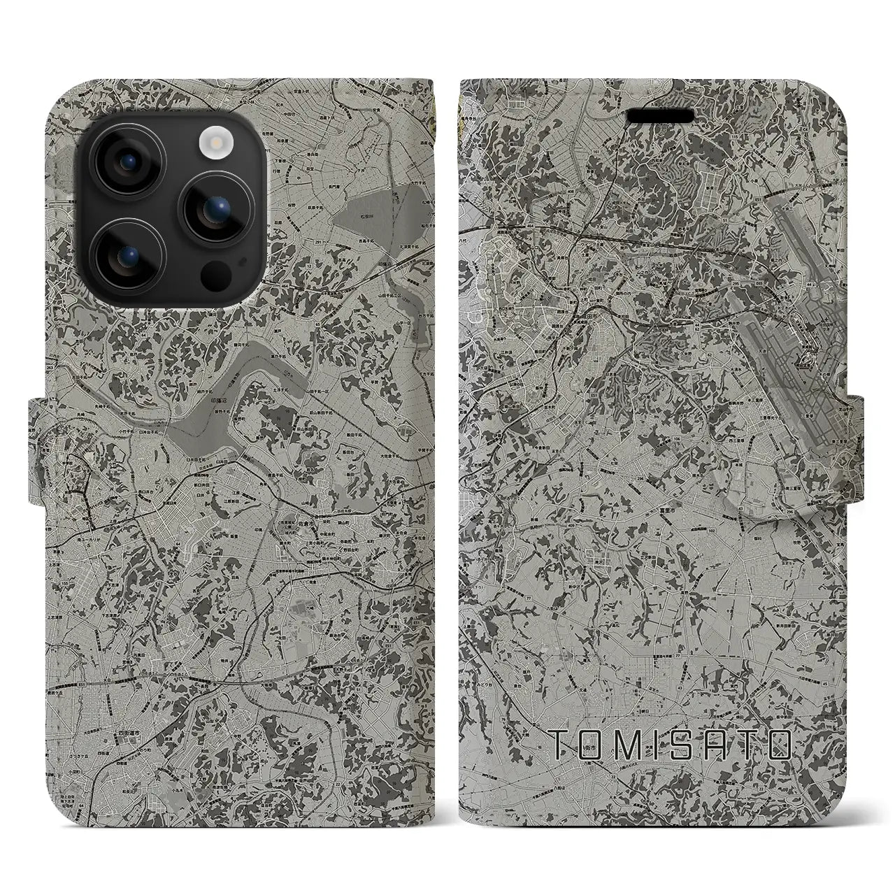 【富里(千葉県)】地図柄iPhoneケース(手帳タイプ)モノトーン・iPhone 16 用