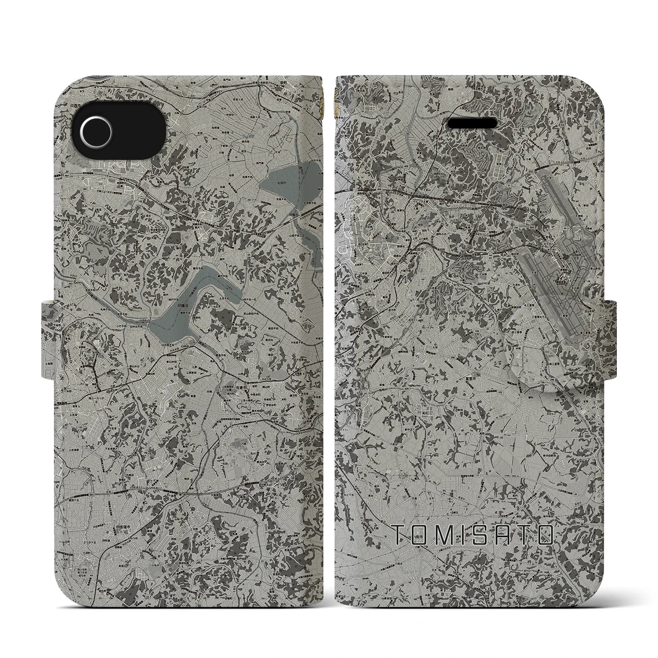 【富里(千葉県)】地図柄iPhoneケース(手帳タイプ)モノトーン・iPhone SE(第3 / 第2世代) / 8 / 7 / 6s / 6 用