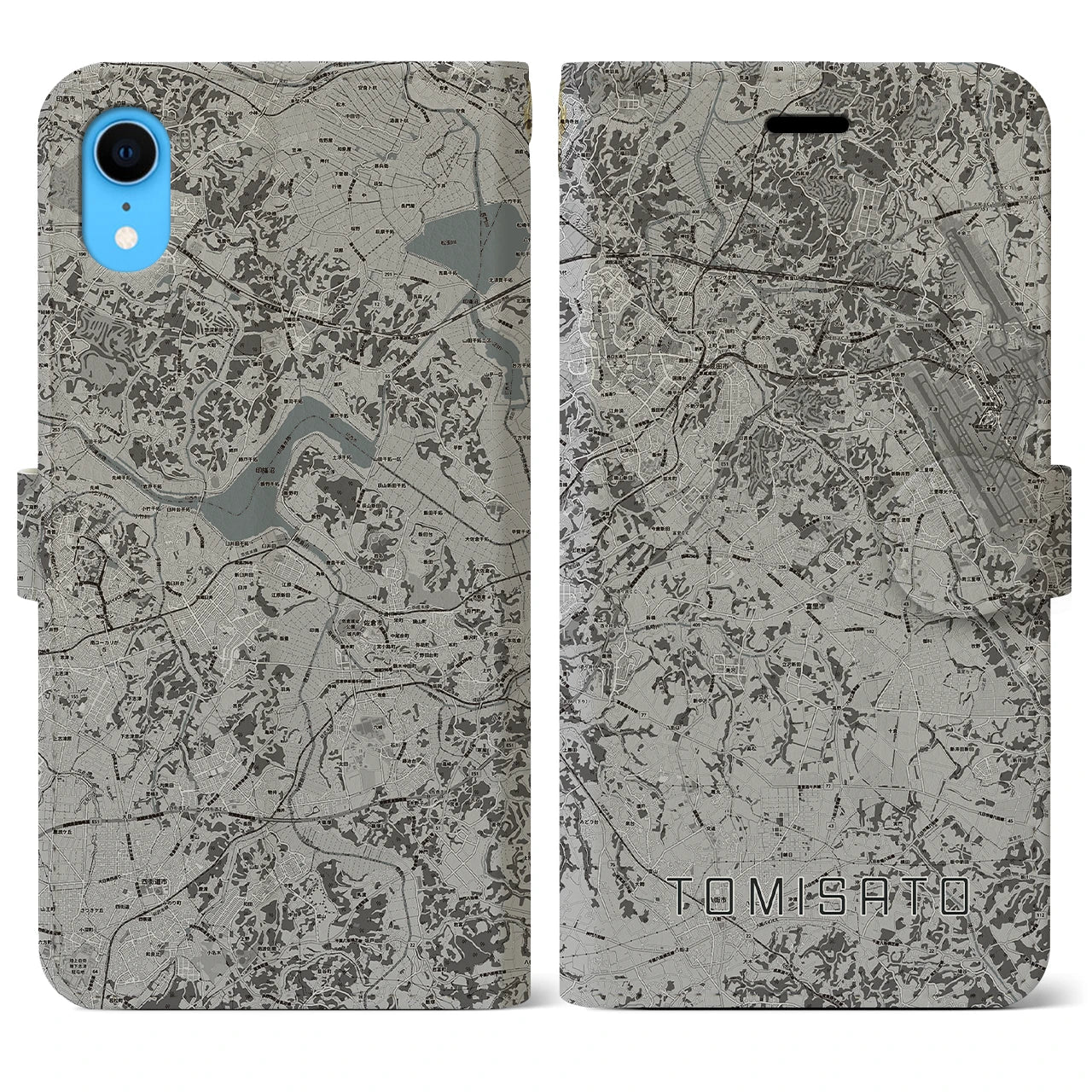 【富里(千葉県)】地図柄iPhoneケース(手帳タイプ)モノトーン・iPhone XR 用