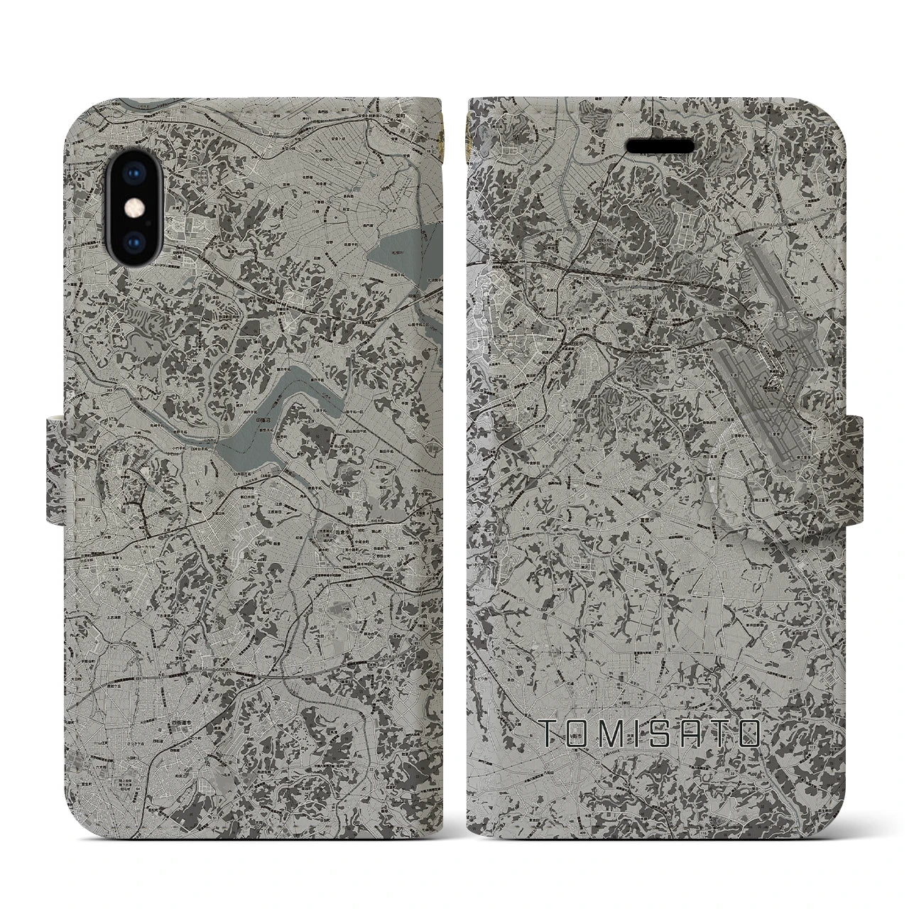 【富里(千葉県)】地図柄iPhoneケース(手帳タイプ)モノトーン・iPhone XS / X 用