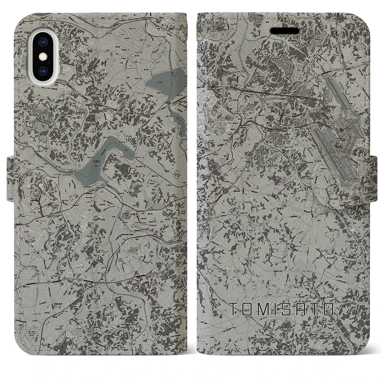 【富里(千葉県)】地図柄iPhoneケース(手帳タイプ)モノトーン・iPhone XS Max 用