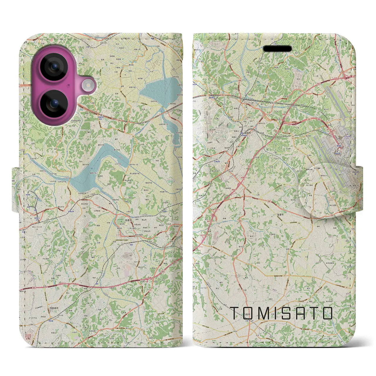 【富里(千葉県)】地図柄iPhoneケース(手帳タイプ)ナチュラル・iPhone 16 Pro 用