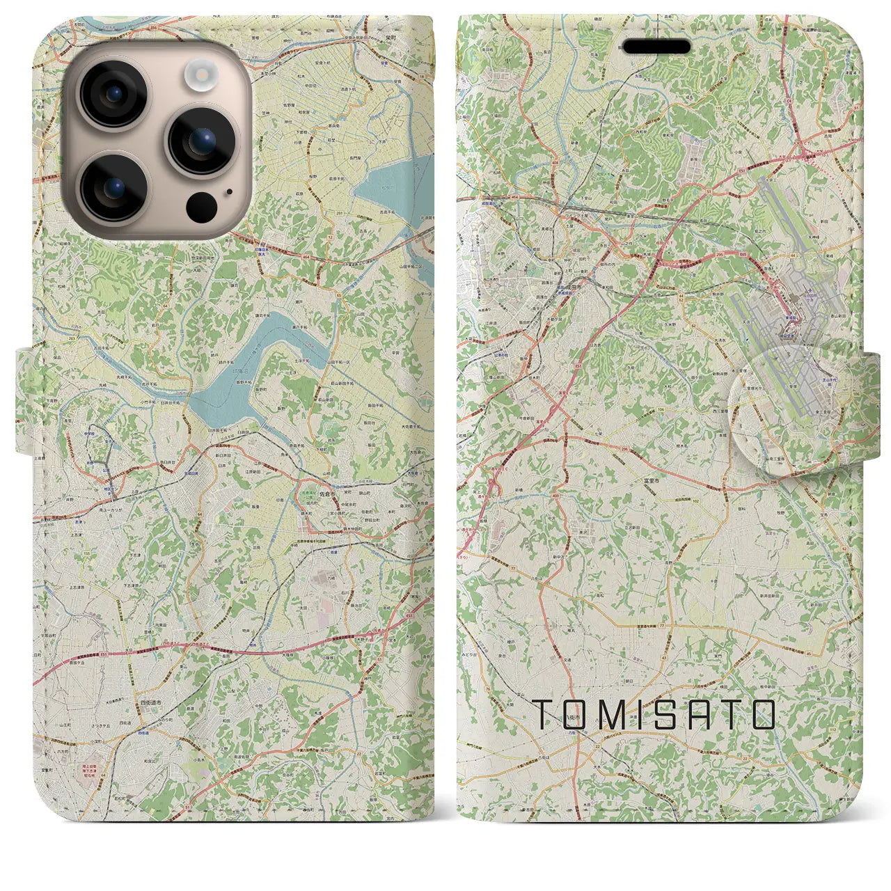 【富里(千葉県)】地図柄iPhoneケース(手帳タイプ)ナチュラル・iPhone 16 Plus 用