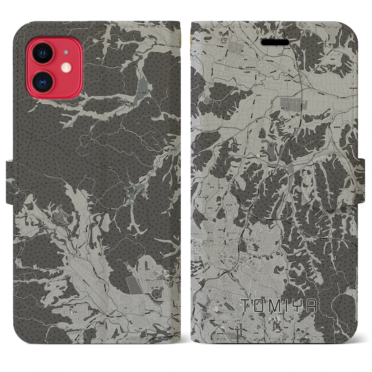 【富谷(宮城県)】地図柄iPhoneケース(手帳タイプ)モノトーン・iPhone 11 用