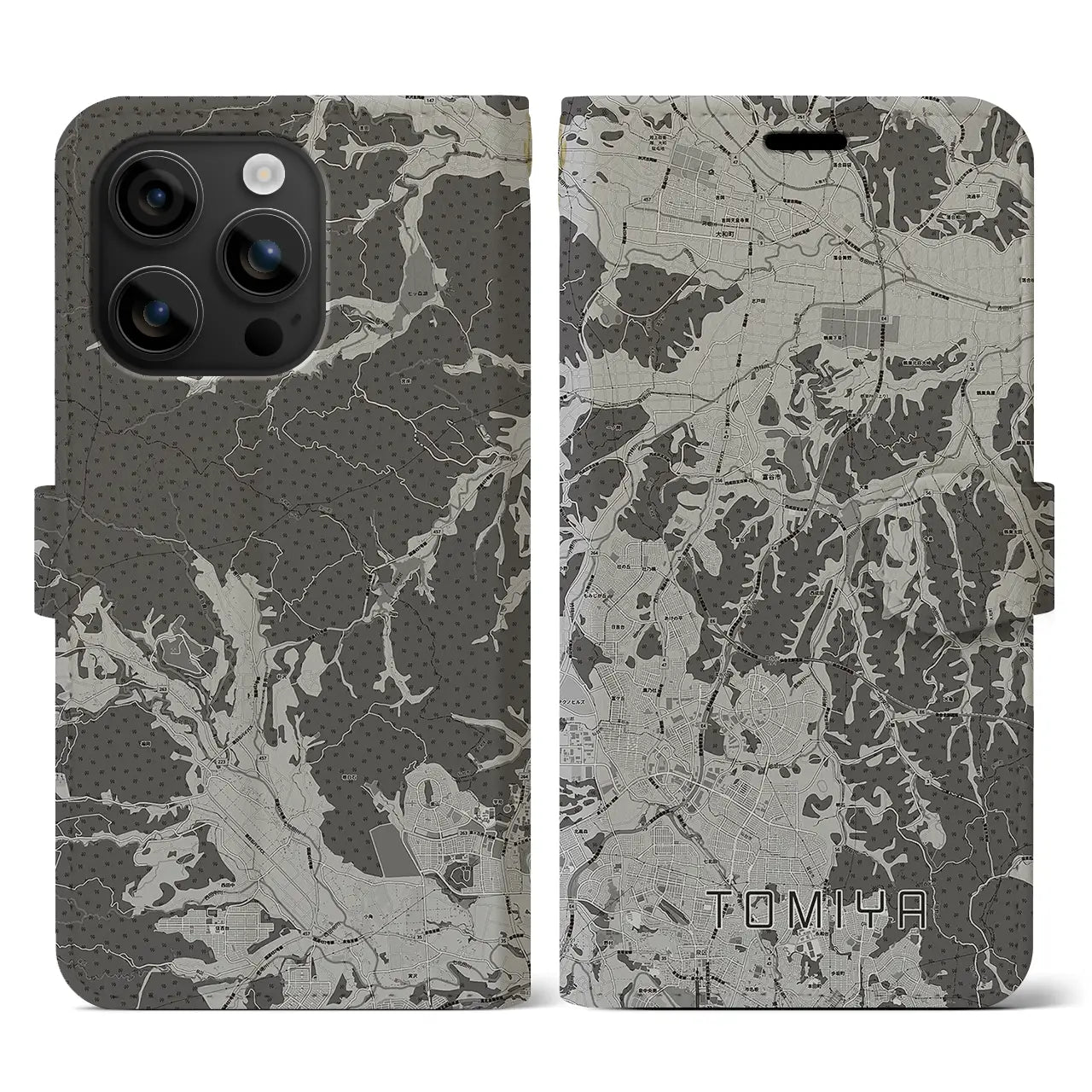 【富谷(宮城県)】地図柄iPhoneケース(手帳タイプ)モノトーン・iPhone 16 用