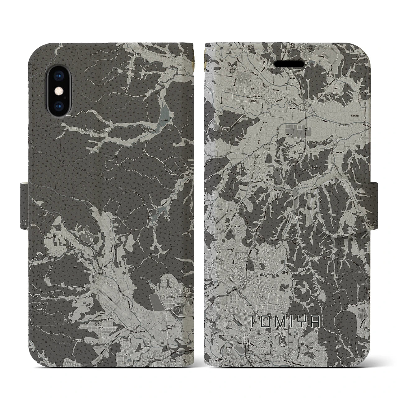【富谷(宮城県)】地図柄iPhoneケース(手帳タイプ)モノトーン・iPhone XS / X 用