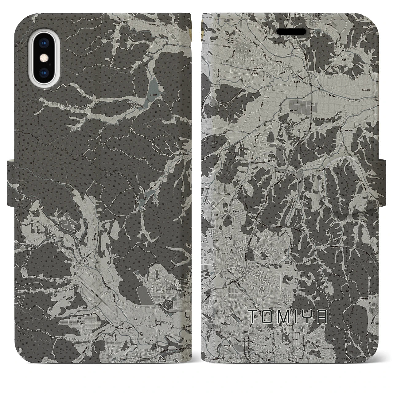【富谷(宮城県)】地図柄iPhoneケース(手帳タイプ)モノトーン・iPhone XS Max 用