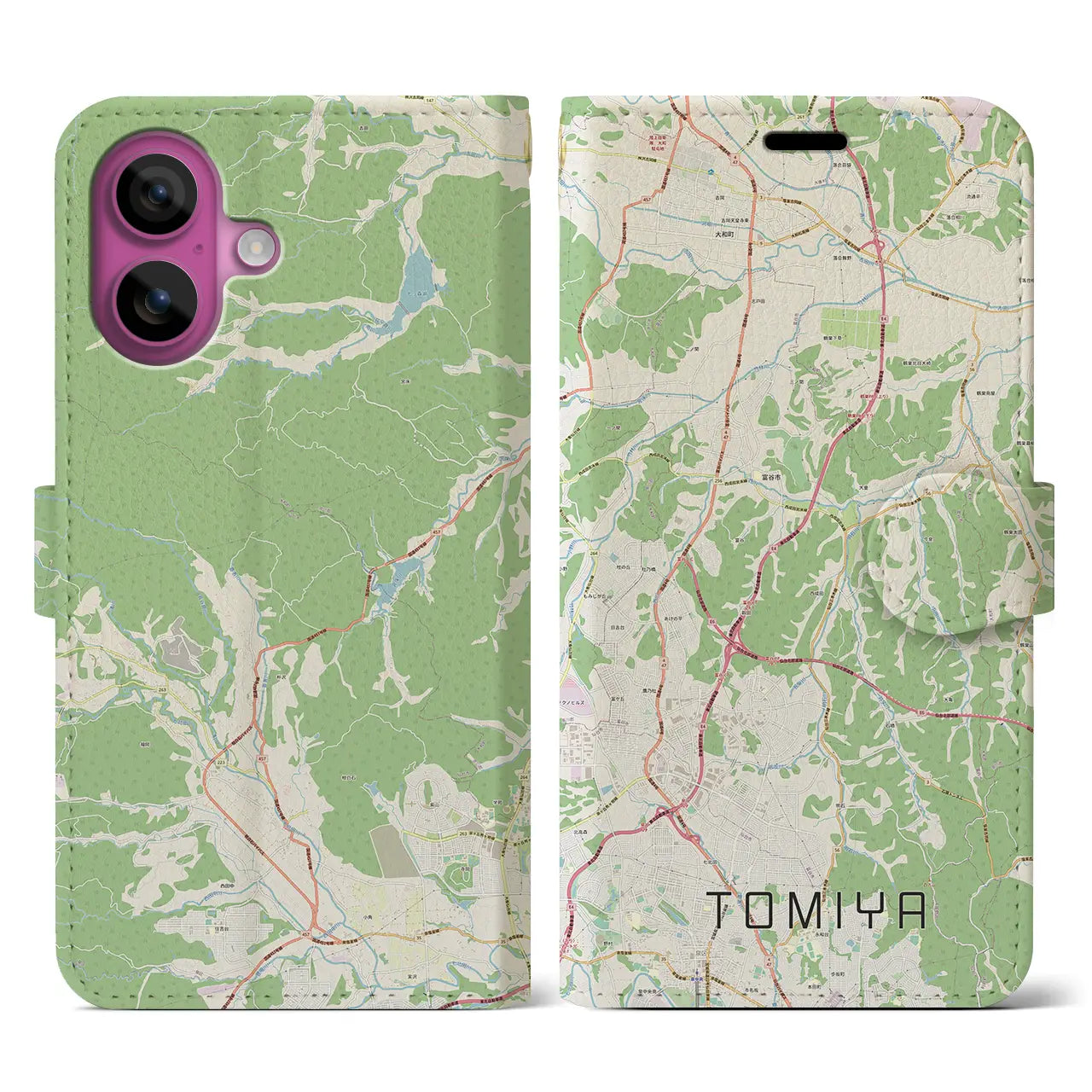 【富谷(宮城県)】地図柄iPhoneケース(手帳タイプ)ナチュラル・iPhone 16 Pro 用