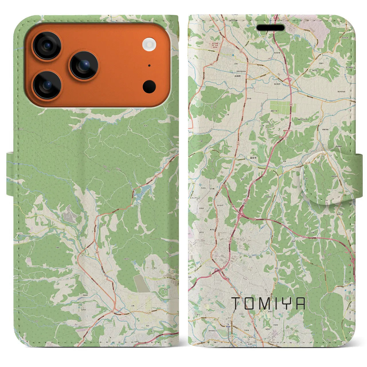 【富谷(宮城県)】地図柄iPhoneケース(手帳タイプ)モノトーン・iPhone 17 Pro Max 用