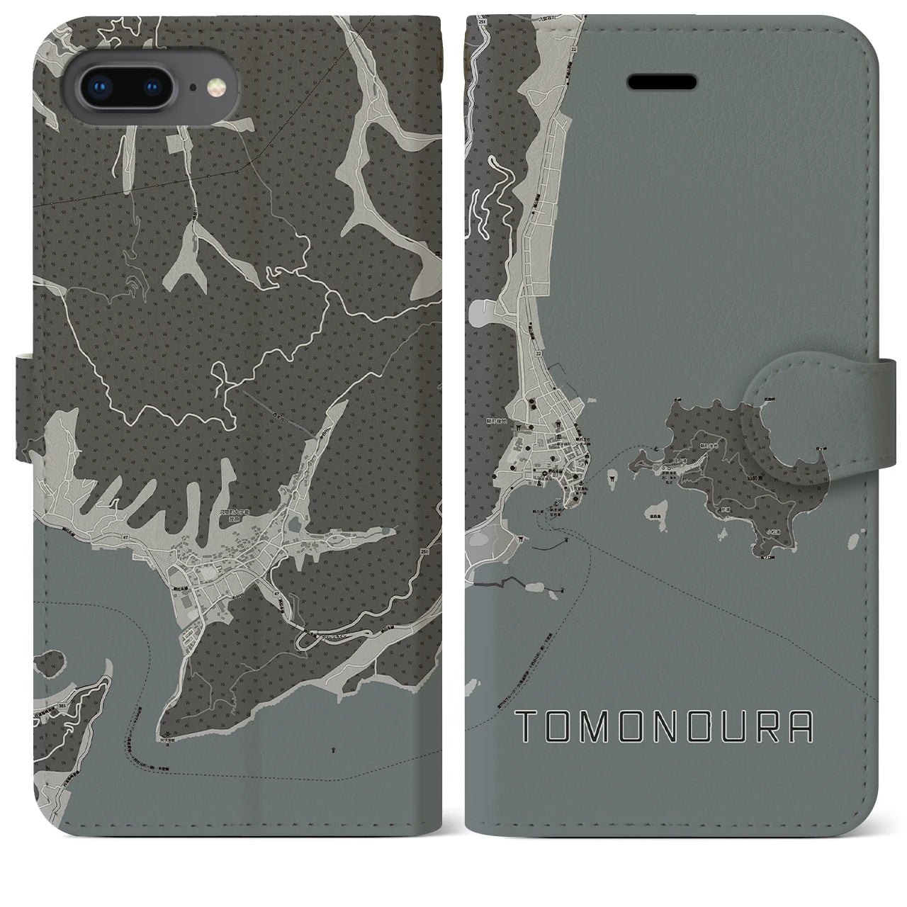 【鞆の浦(広島県)】地図柄iPhoneケース(手帳タイプ)モノトーン・iPhone 8Plus /7Plus / 6sPlus / 6Plus 用