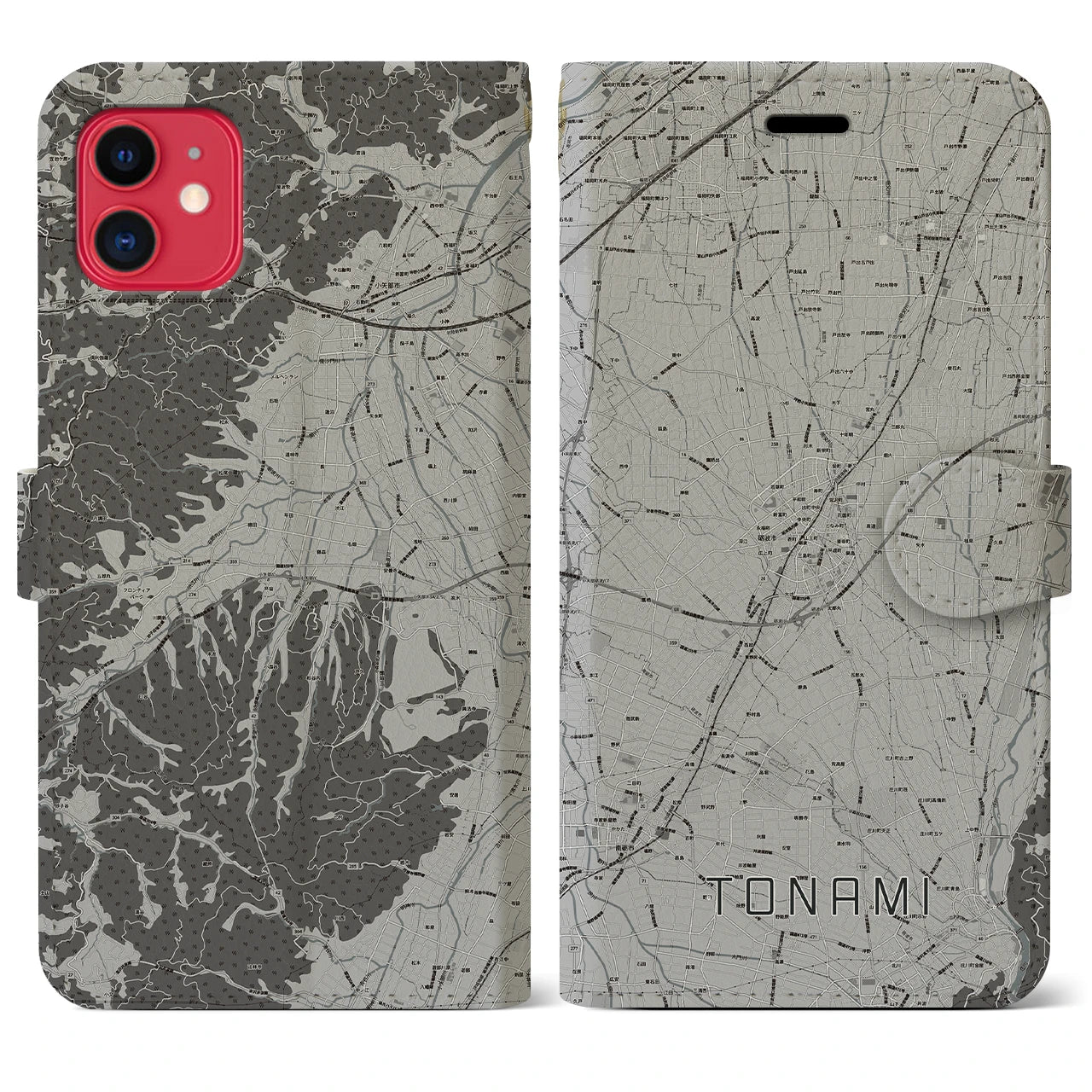 【砺波(富山県)】地図柄iPhoneケース(手帳タイプ)モノトーン・iPhone 11 用