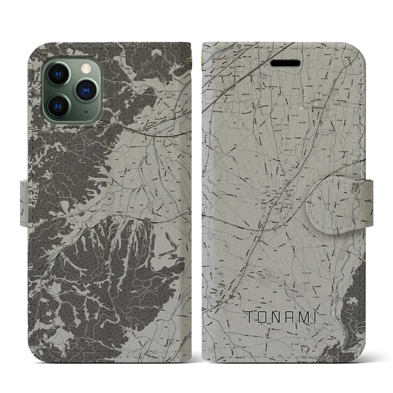 【砺波(富山県)】地図柄iPhoneケース(手帳タイプ)モノトーン・iPhone 11 Pro 用