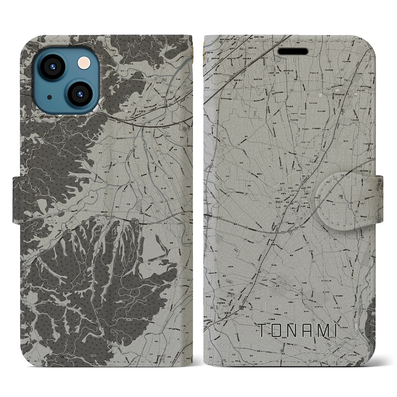 【砺波(富山県)】地図柄iPhoneケース(手帳タイプ)モノトーン・iPhone 13 用