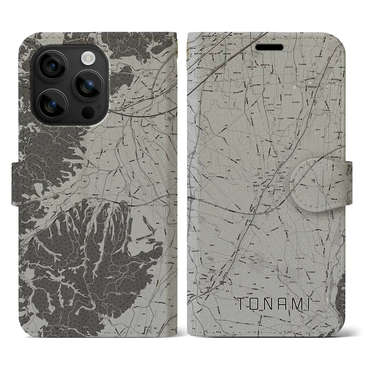 【砺波(富山県)】地図柄iPhoneケース(手帳タイプ)モノトーン・iPhone 16 用