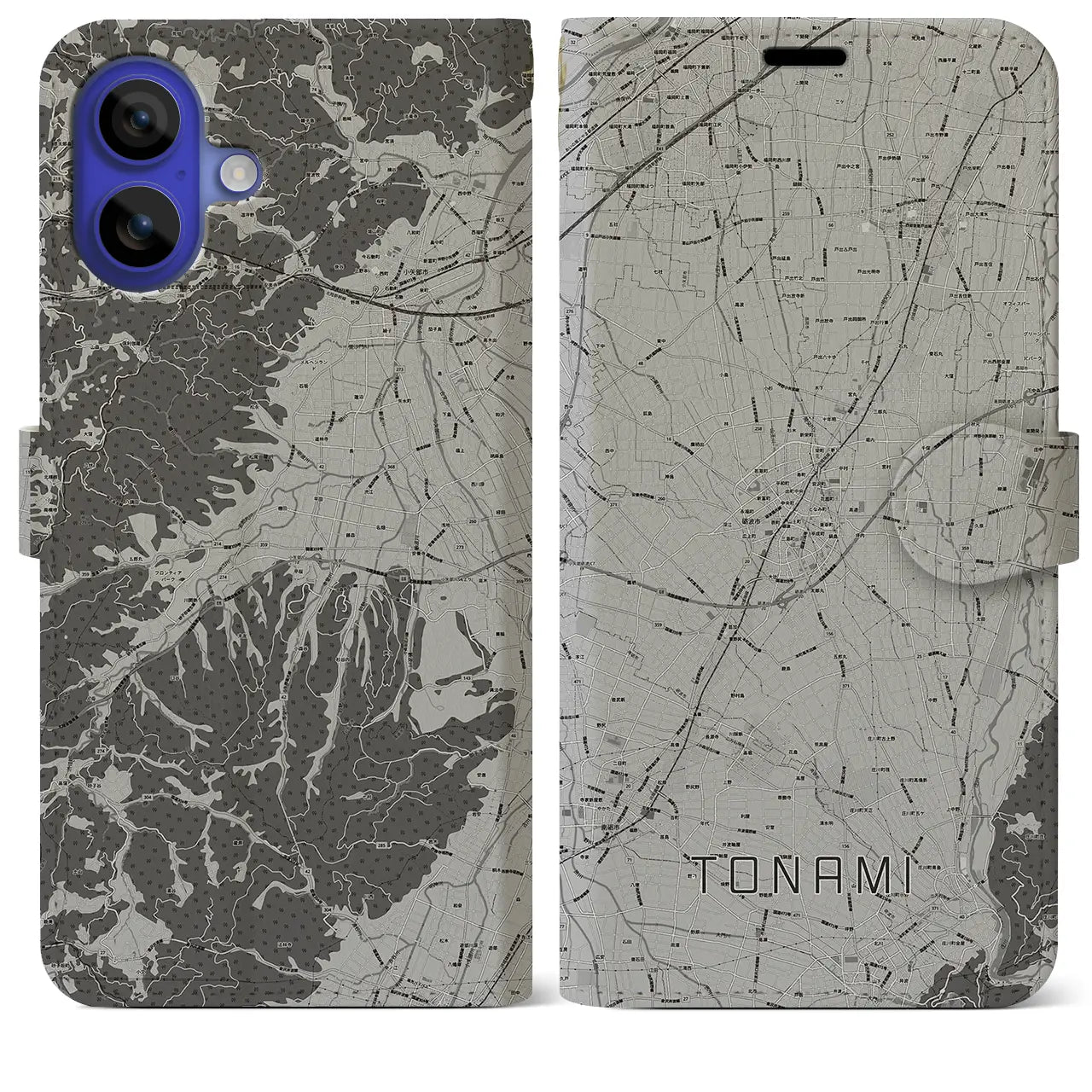 【砺波(富山県)】地図柄iPhoneケース(手帳タイプ)モノトーン・iPhone 16 Pro Max 用