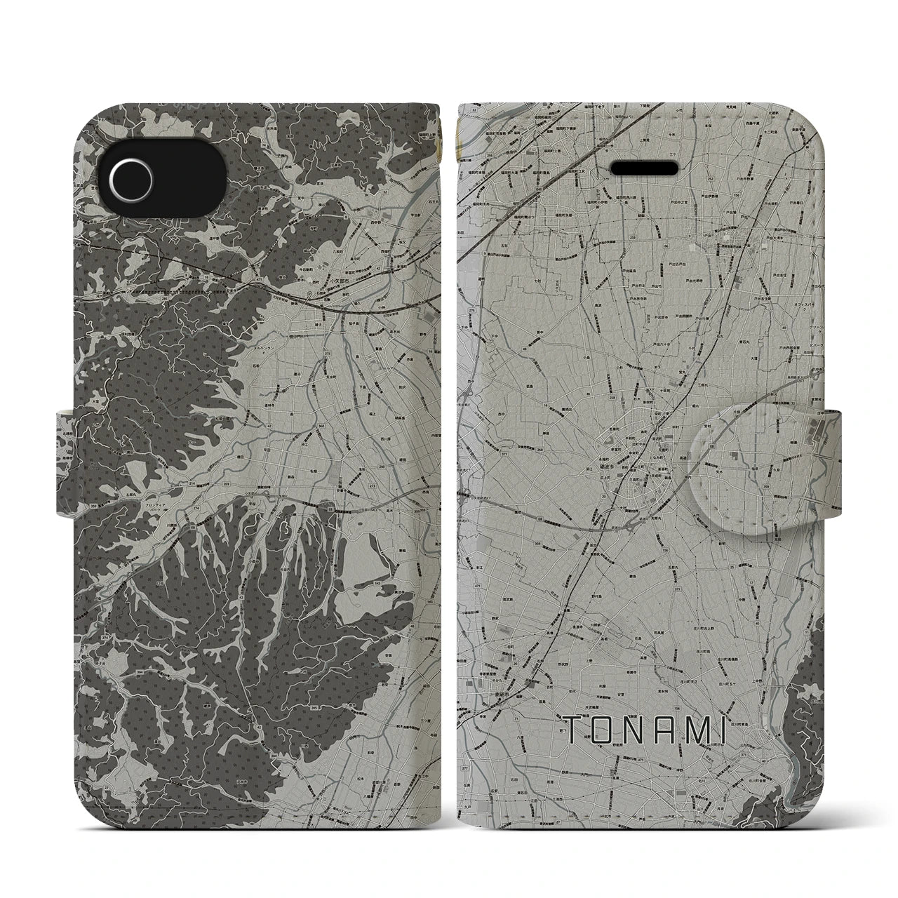 【砺波(富山県)】地図柄iPhoneケース(手帳タイプ)モノトーン・iPhone SE(第3 / 第2世代) / 8 / 7 / 6s / 6 用