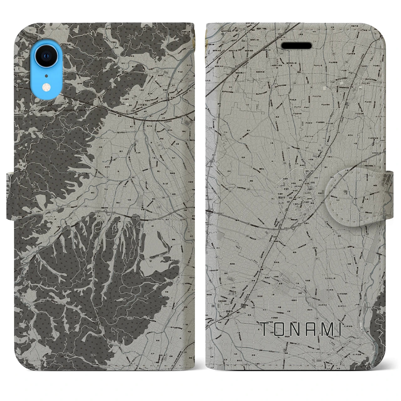 【砺波(富山県)】地図柄iPhoneケース(手帳タイプ)モノトーン・iPhone XR 用