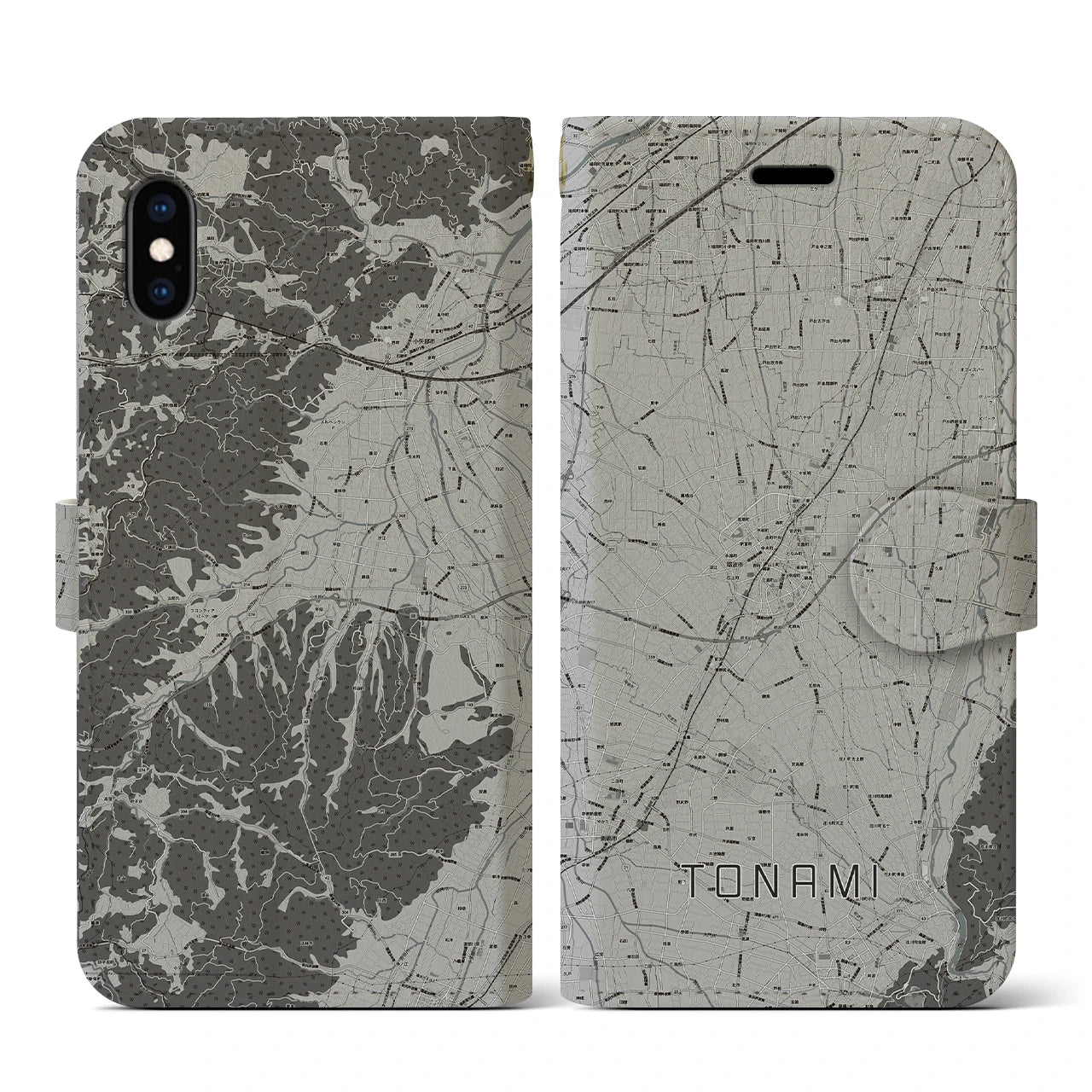【砺波(富山県)】地図柄iPhoneケース(手帳タイプ)モノトーン・iPhone XS / X 用