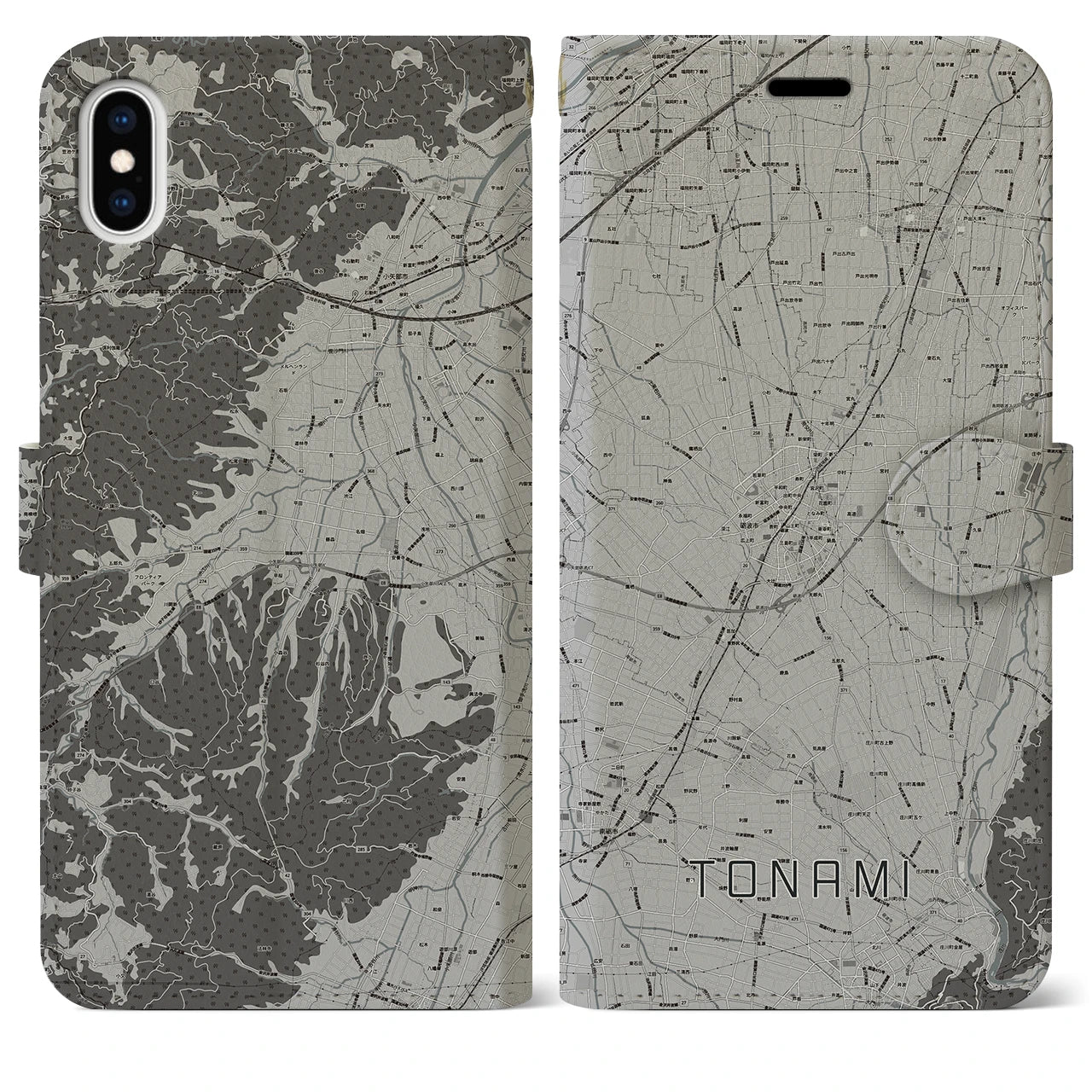 【砺波(富山県)】地図柄iPhoneケース(手帳タイプ)モノトーン・iPhone XS Max 用