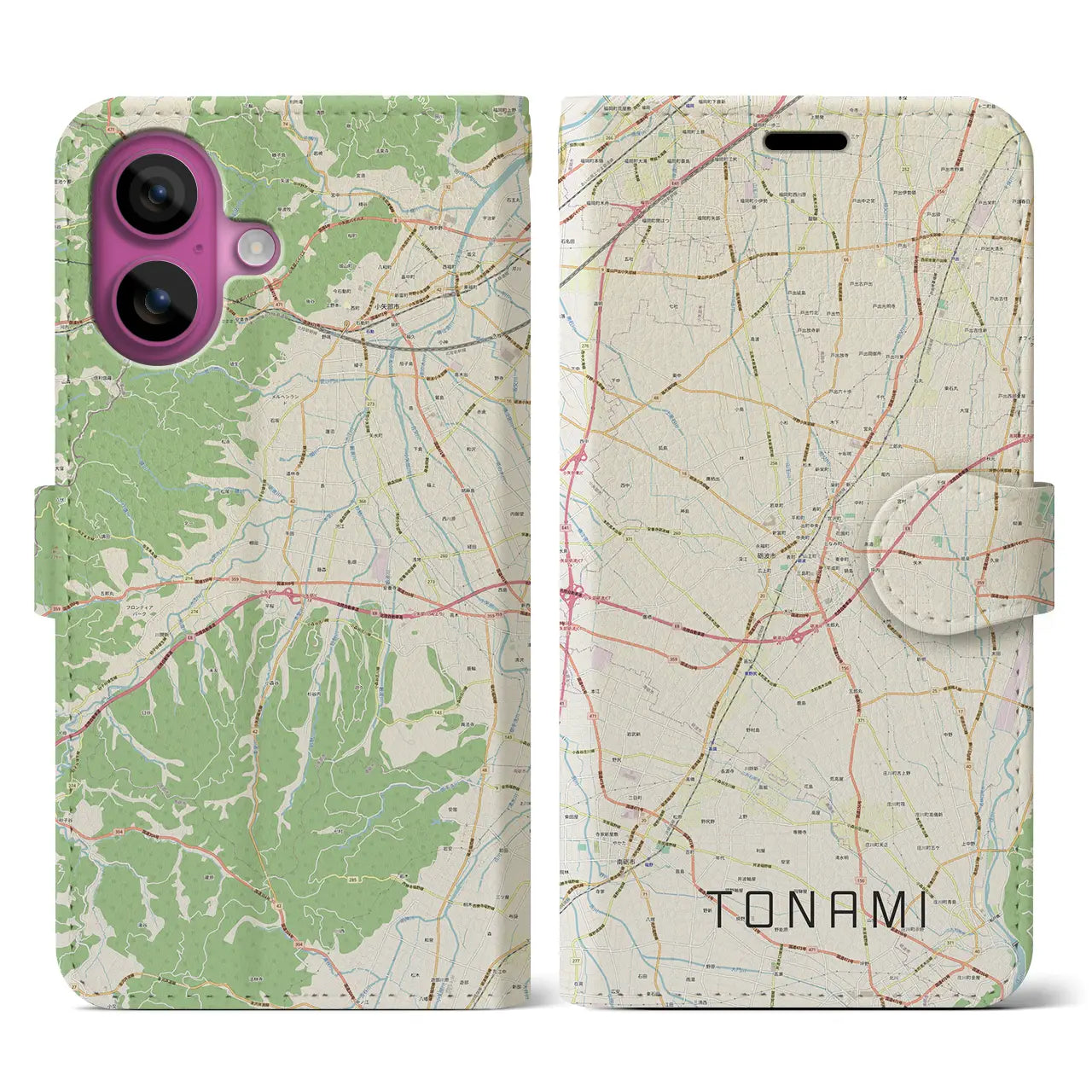 【砺波(富山県)】地図柄iPhoneケース(手帳タイプ)ナチュラル・iPhone 16 Pro 用