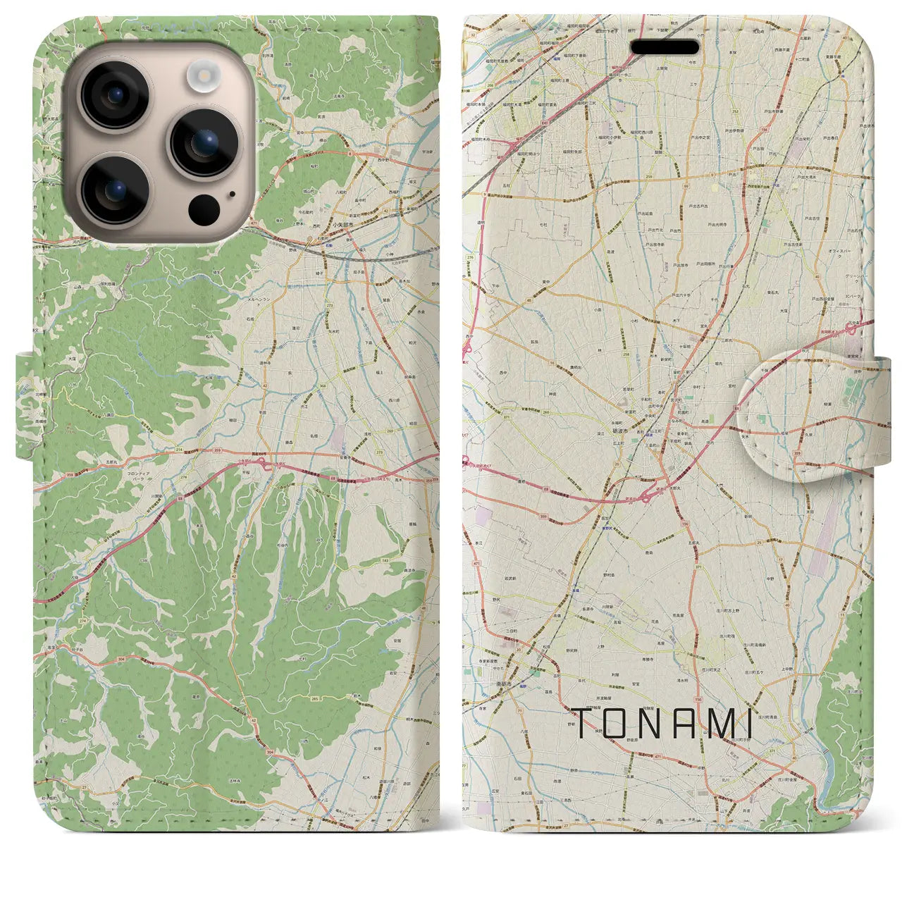 【砺波(富山県)】地図柄iPhoneケース(手帳タイプ)ナチュラル・iPhone 16 Plus 用