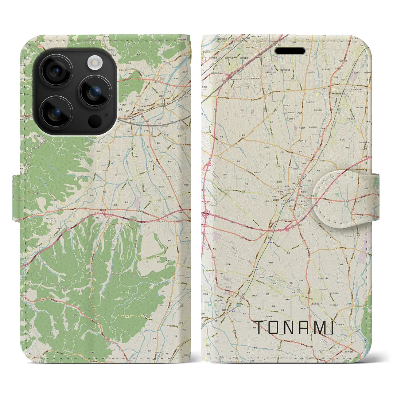 【砺波(富山県)】地図柄iPhoneケース(手帳タイプ)ナチュラル・iPhone 16 用