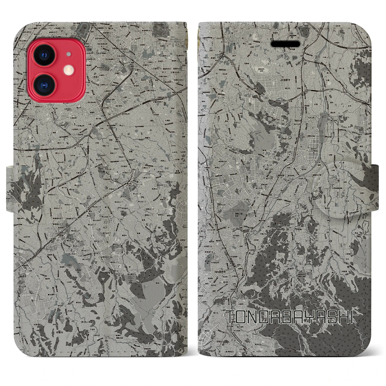 【富田林(大阪府)】地図柄iPhoneケース(手帳タイプ)モノトーン・iPhone 11 用