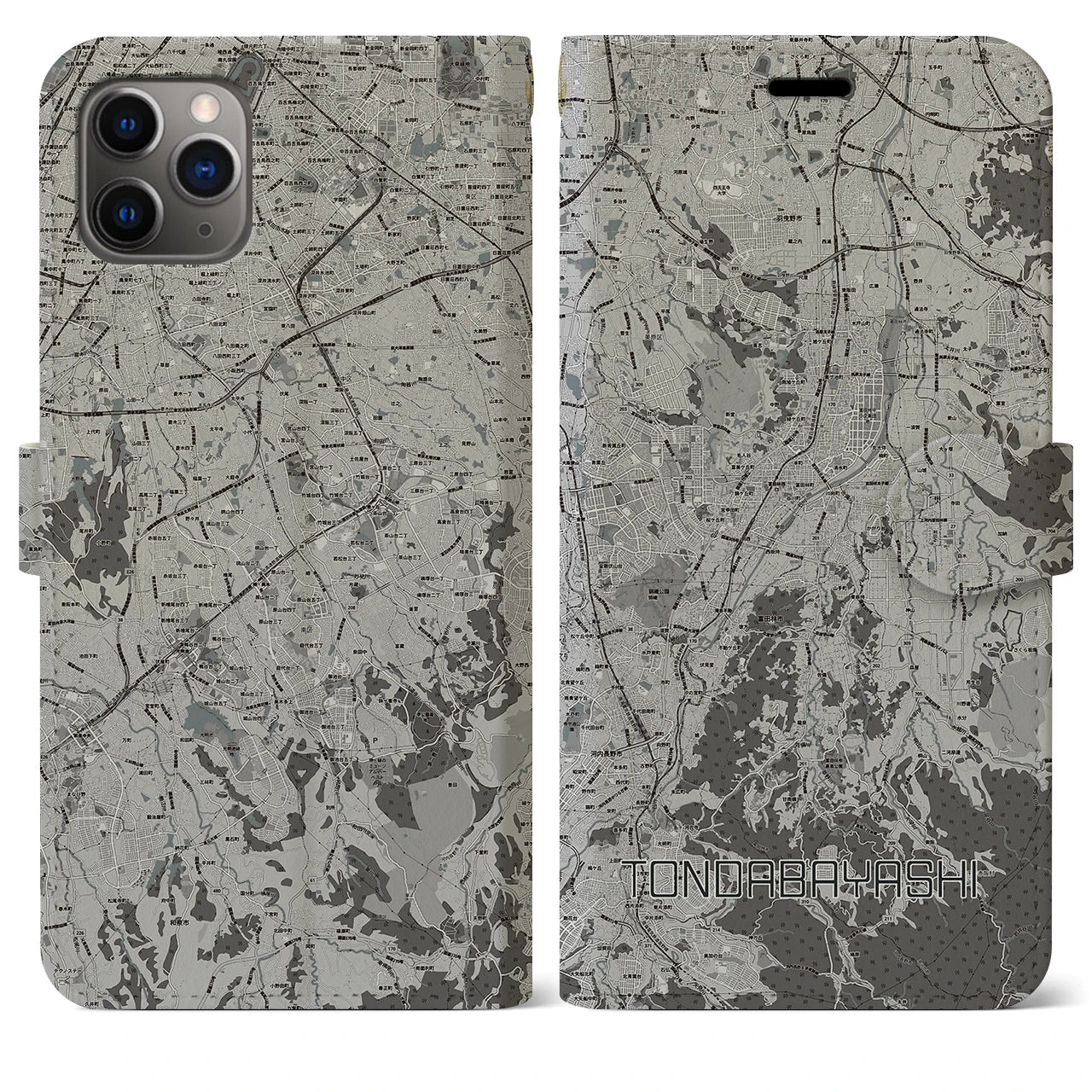 【富田林(大阪府)】地図柄iPhoneケース(手帳タイプ)モノトーン・iPhone 11 Pro Max 用