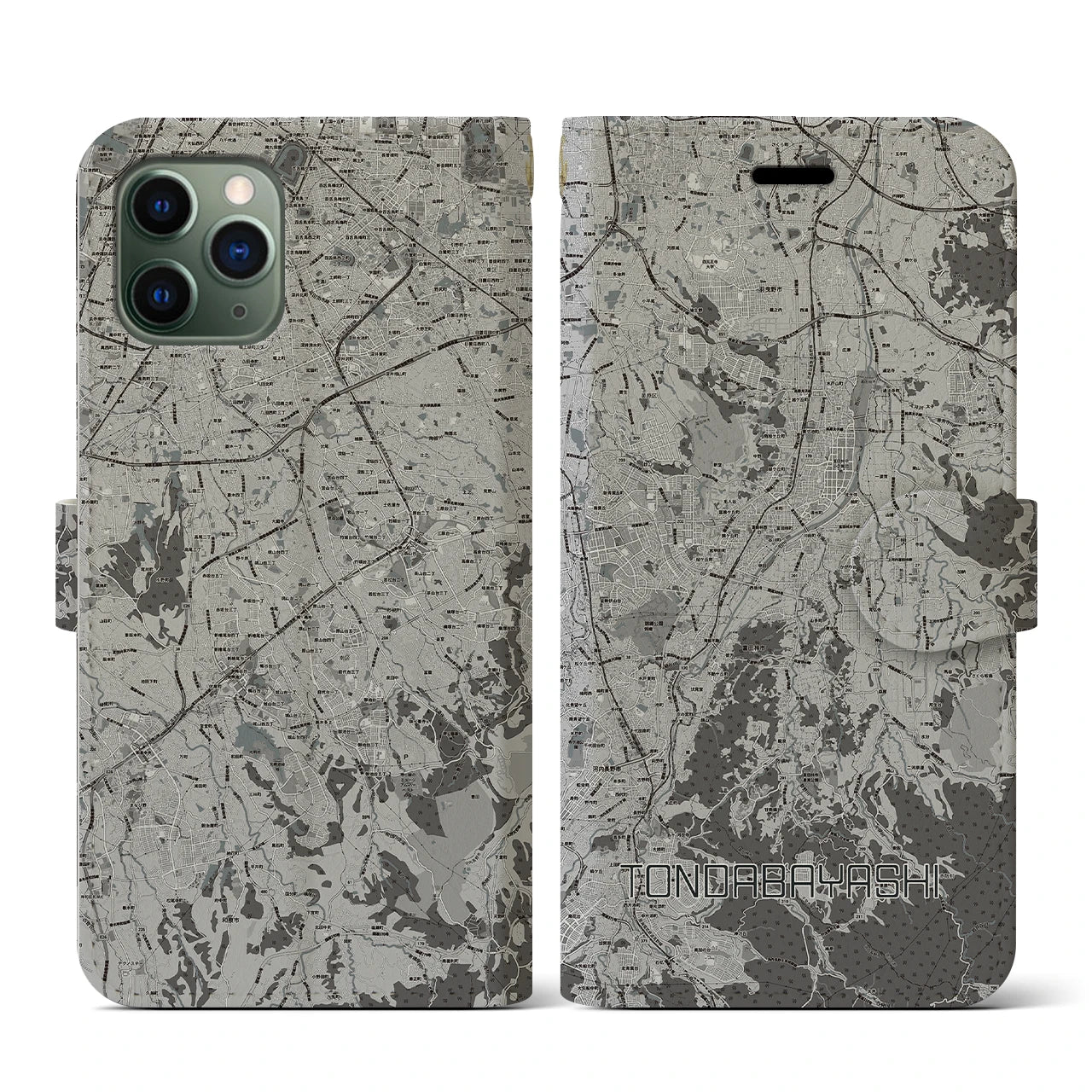 【富田林(大阪府)】地図柄iPhoneケース(手帳タイプ)モノトーン・iPhone 11 Pro 用