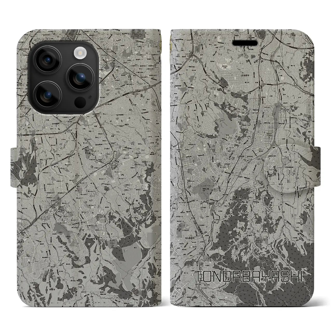 【富田林(大阪府)】地図柄iPhoneケース(手帳タイプ)モノトーン・iPhone 16 用
