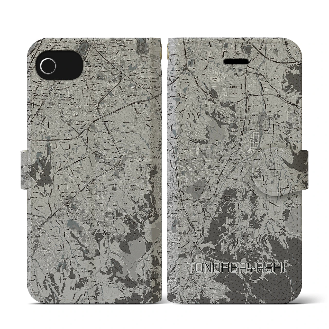 【富田林(大阪府)】地図柄iPhoneケース(手帳タイプ)モノトーン・iPhone SE(第3 / 第2世代) / 8 / 7 / 6s / 6 用