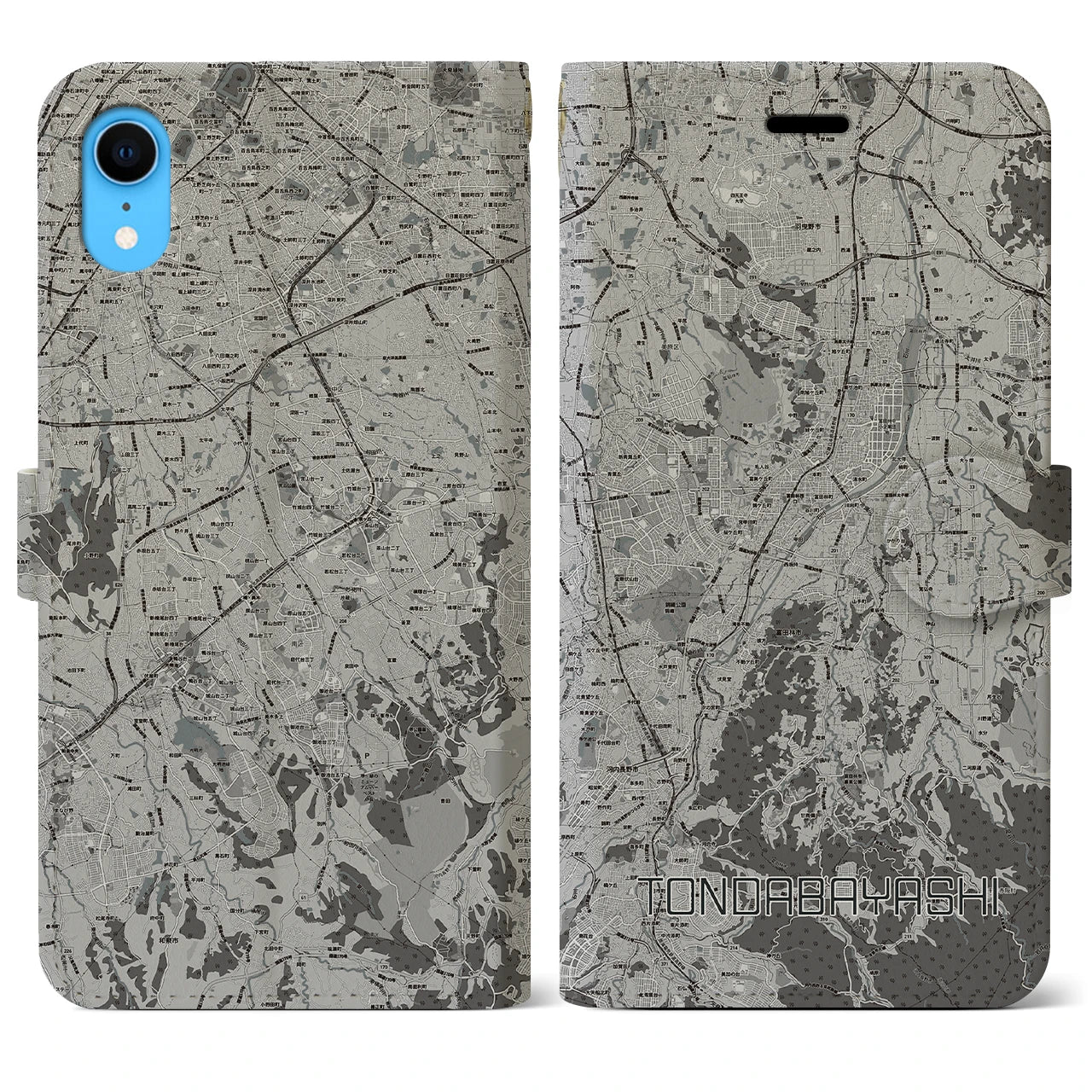 【富田林(大阪府)】地図柄iPhoneケース(手帳タイプ)モノトーン・iPhone XR 用