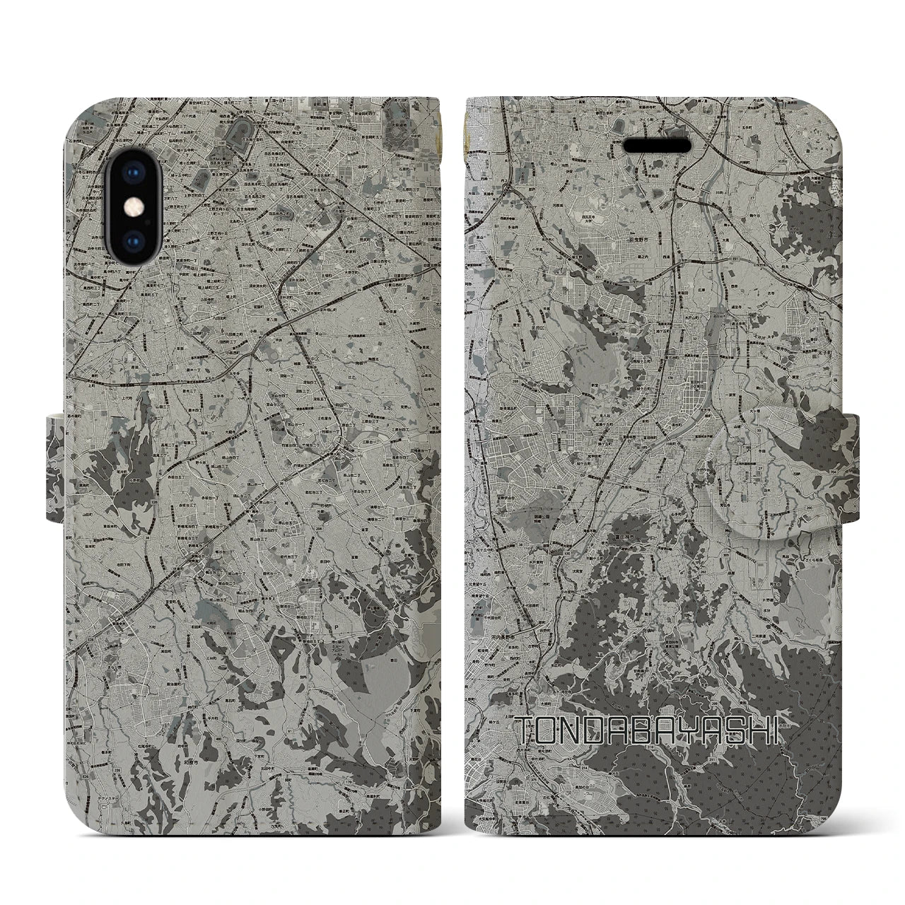 【富田林(大阪府)】地図柄iPhoneケース(手帳タイプ)モノトーン・iPhone XS / X 用