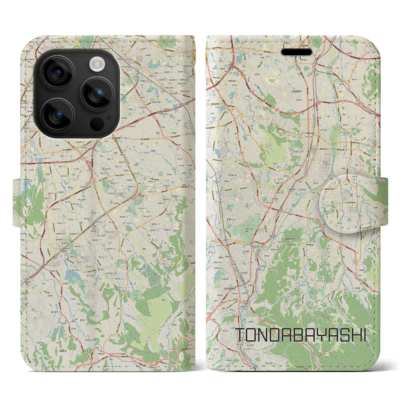 【富田林(大阪府)】地図柄iPhoneケース(手帳タイプ)ナチュラル・iPhone 16 用