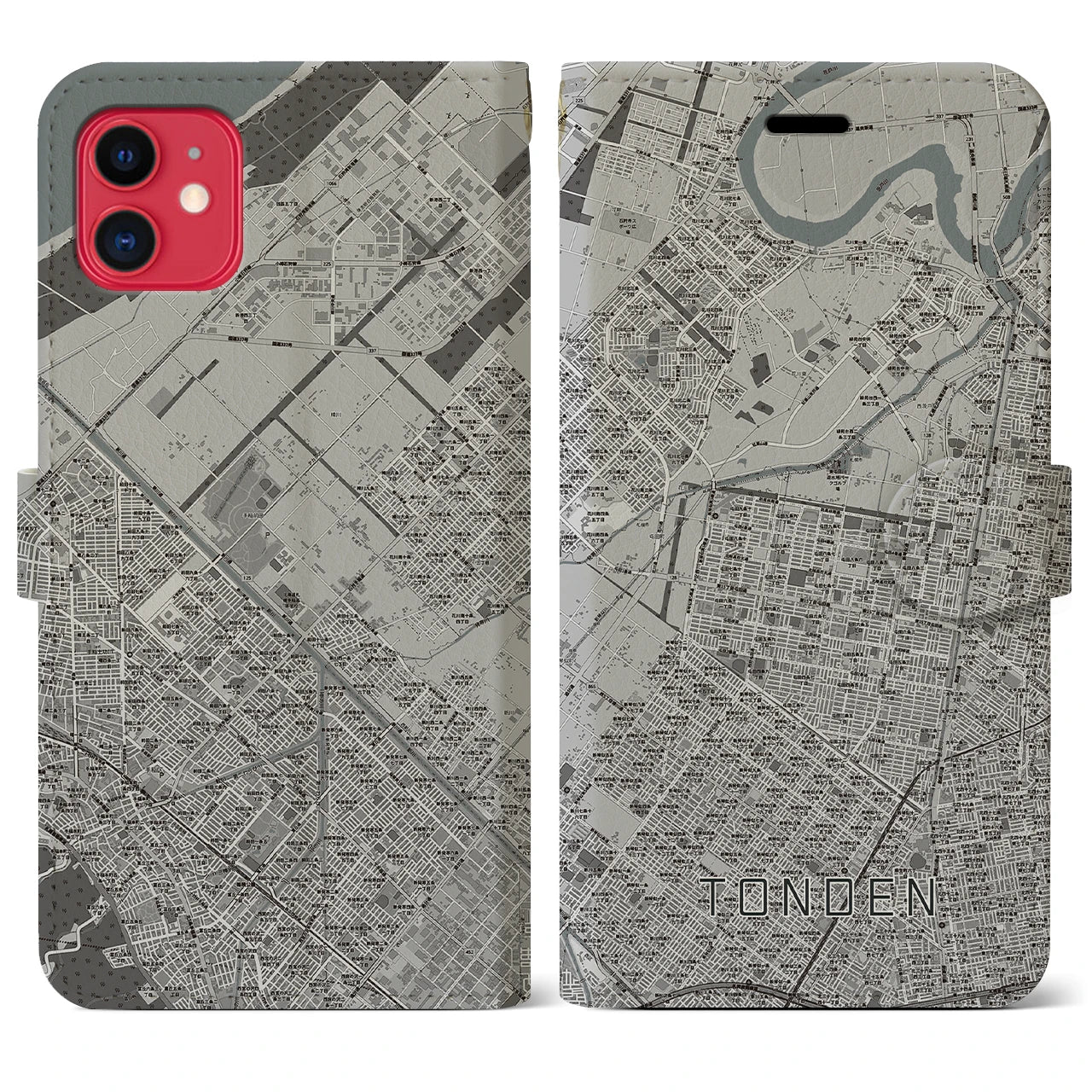 【屯田(北海道)】地図柄iPhoneケース(手帳タイプ)モノトーン・iPhone 11 用