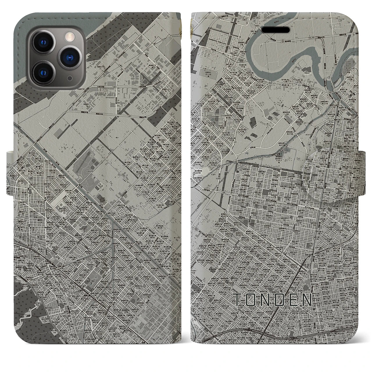 【屯田(北海道)】地図柄iPhoneケース(手帳タイプ)モノトーン・iPhone 11 Pro Max 用