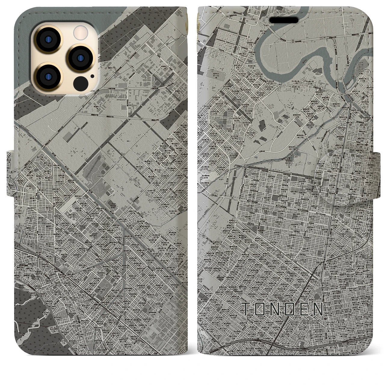 【屯田(北海道)】地図柄iPhoneケース(手帳タイプ)モノトーン・iPhone 12 Pro Max 用