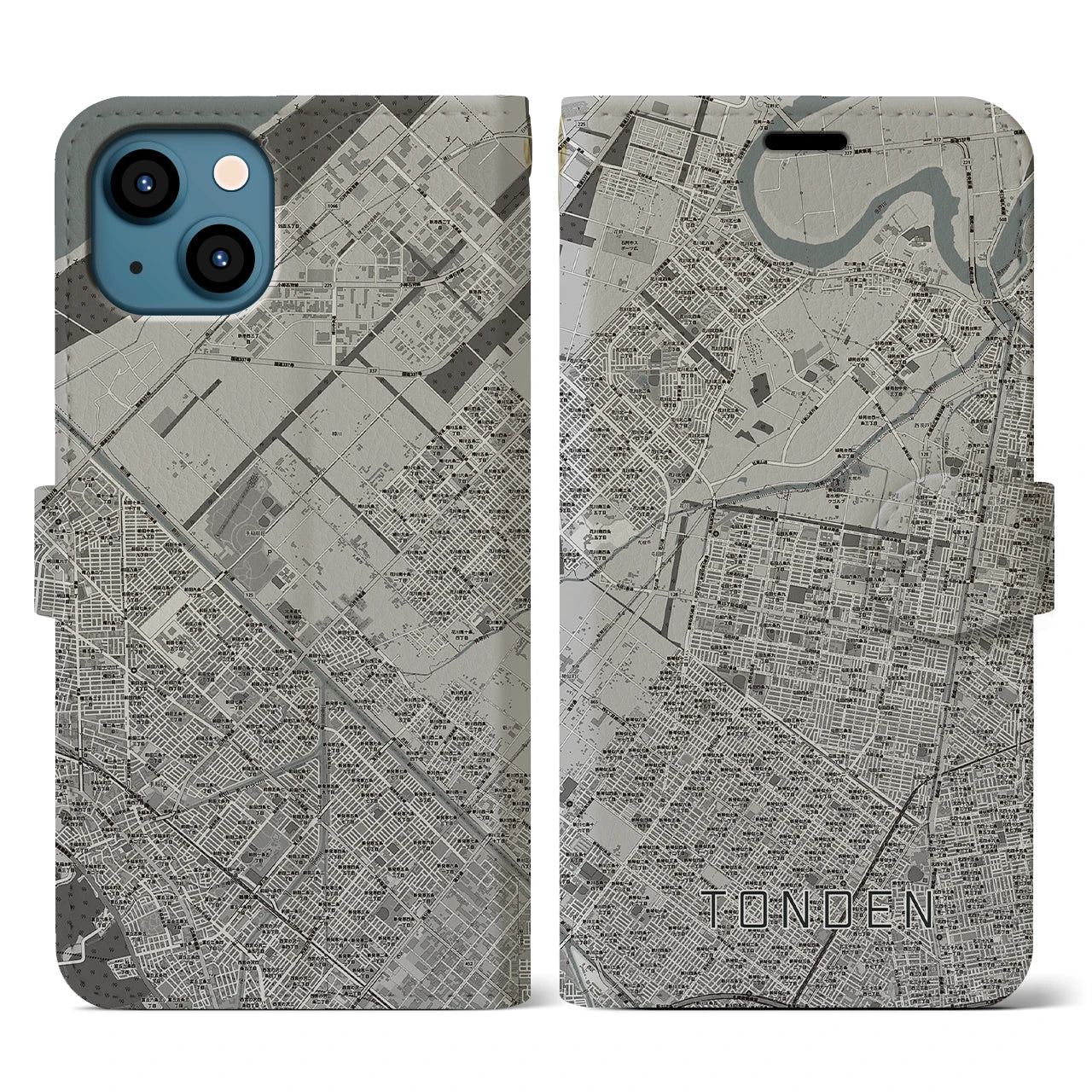 【屯田(北海道)】地図柄iPhoneケース(手帳タイプ)モノトーン・iPhone 13 用