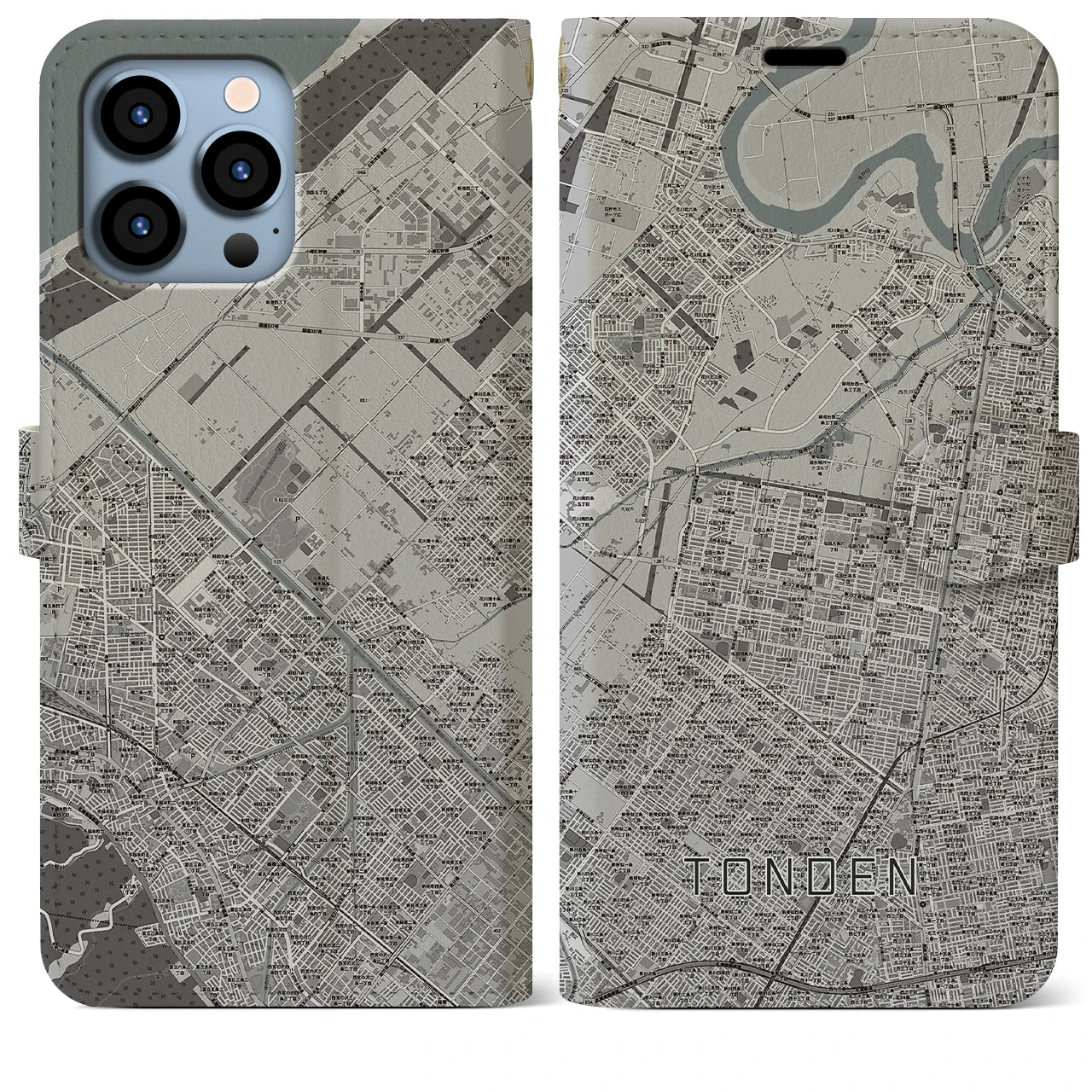 【屯田(北海道)】地図柄iPhoneケース(手帳タイプ)モノトーン・iPhone 13 Pro Max 用