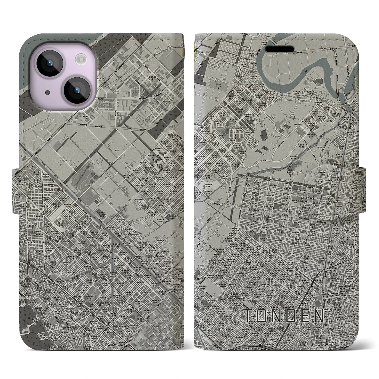 【屯田(北海道)】地図柄iPhoneケース(手帳タイプ)モノトーン・iPhone 14 用